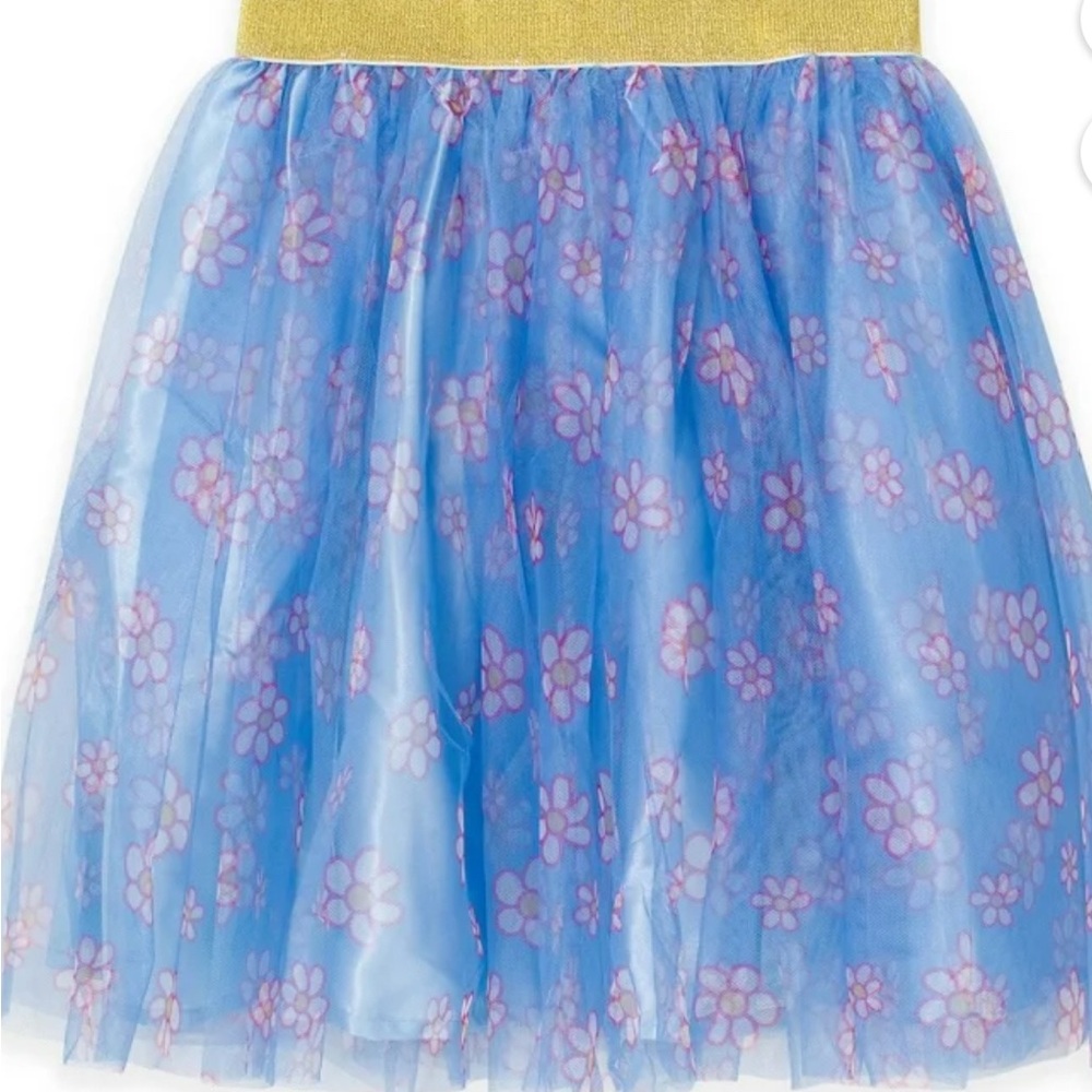 Bluey Coco Floral Tulle Mesh Skirt Satin Lining with Gold Accent.